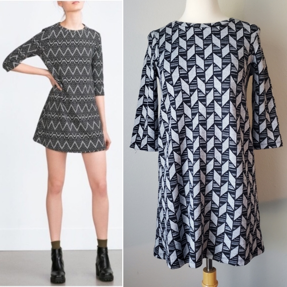 Zara TRF Chevron Print Shift Dress